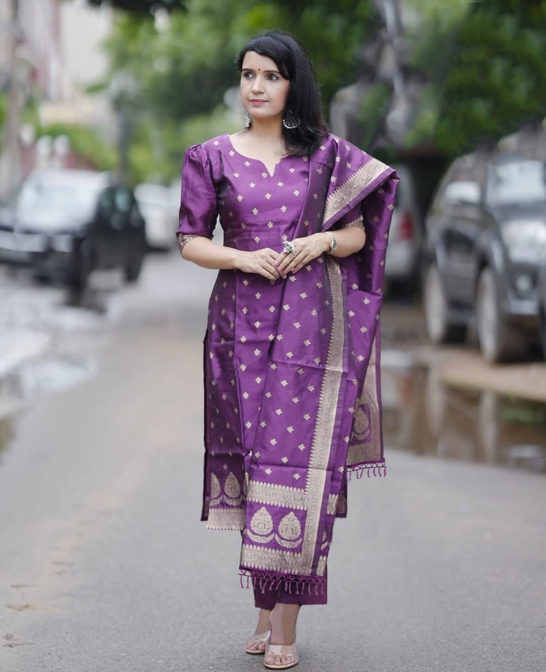 Party Wear Jacquard Weaving Kurta with Pant and Dupatta Set