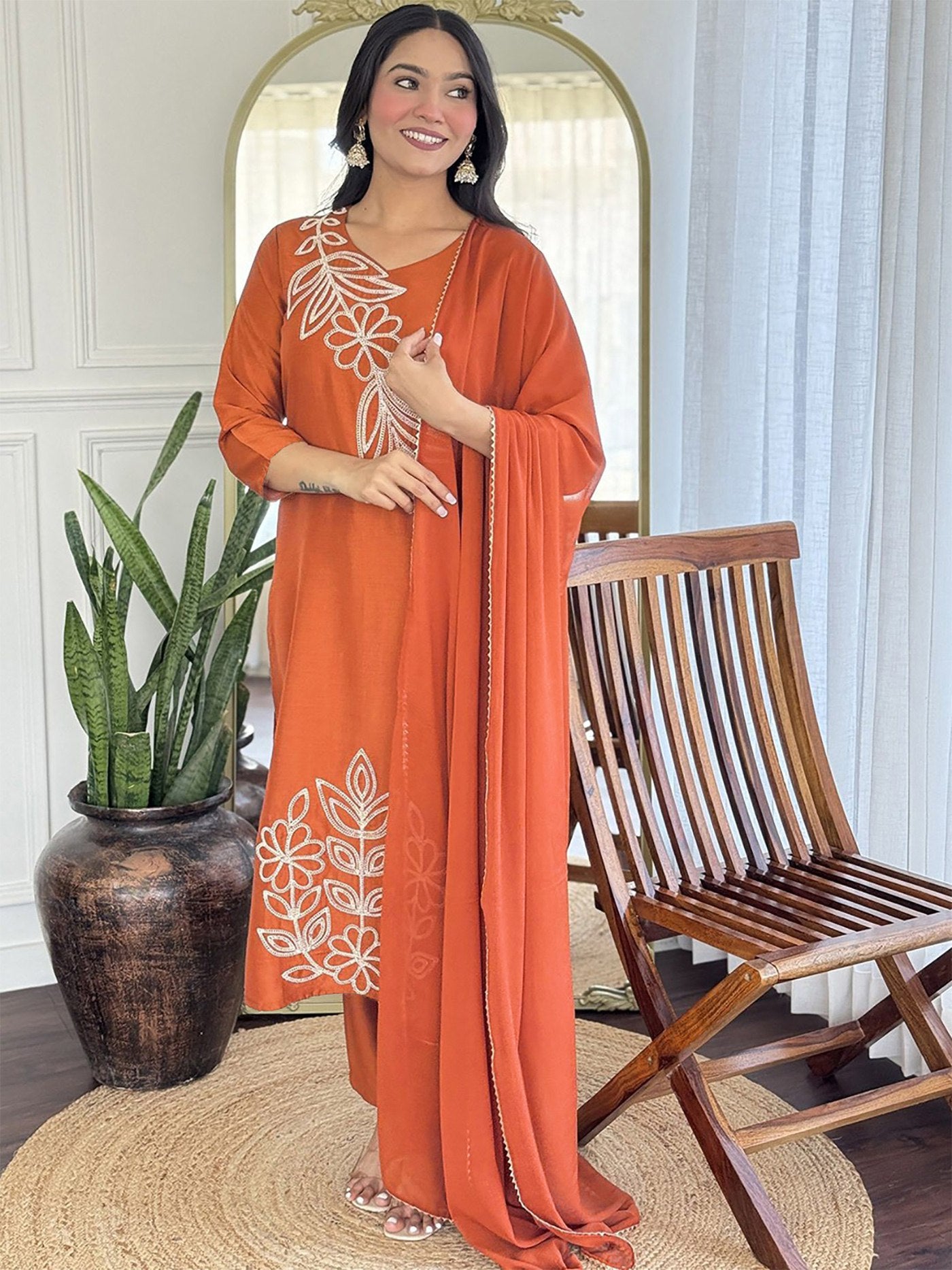 Embroidered Cotton Silk Kurta Set with Dupatta