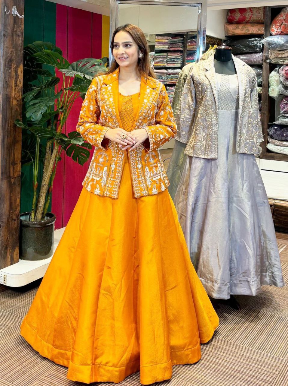 Royal Embroidered Gown & Jacket Set | Ready to Wear Festive Gown
