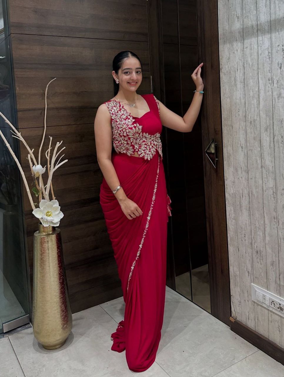 Stylish Embroidered Sequin work Ready-to-Wear Saree