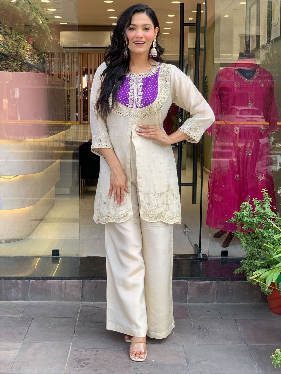 White Embroidered Kurta Set with Pant Set