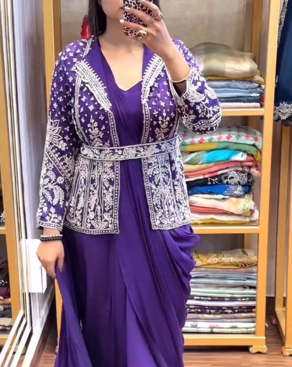 Ready-to-Wear Saree with Embroidered Sequin Jacket and Belt