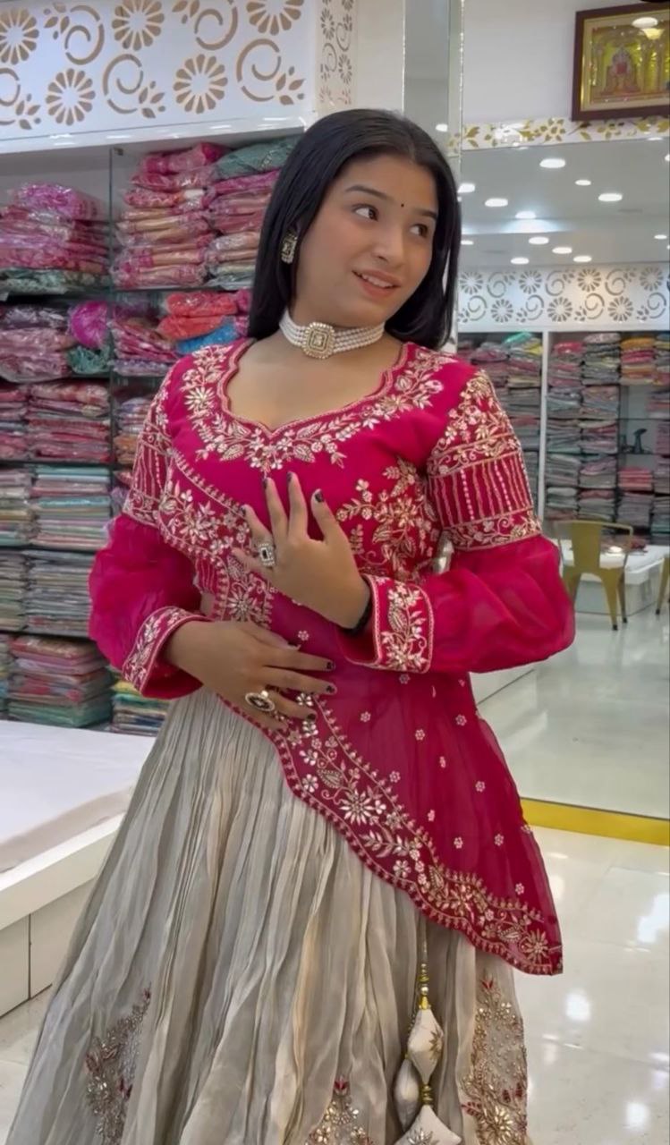 Regal Gold Crush Lehenga Choli with Embroidered Jacket and Dupatta