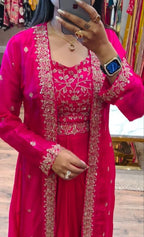 Indo-Western Draped Skirt & Crop Top with Embroidered Blazer Jacket