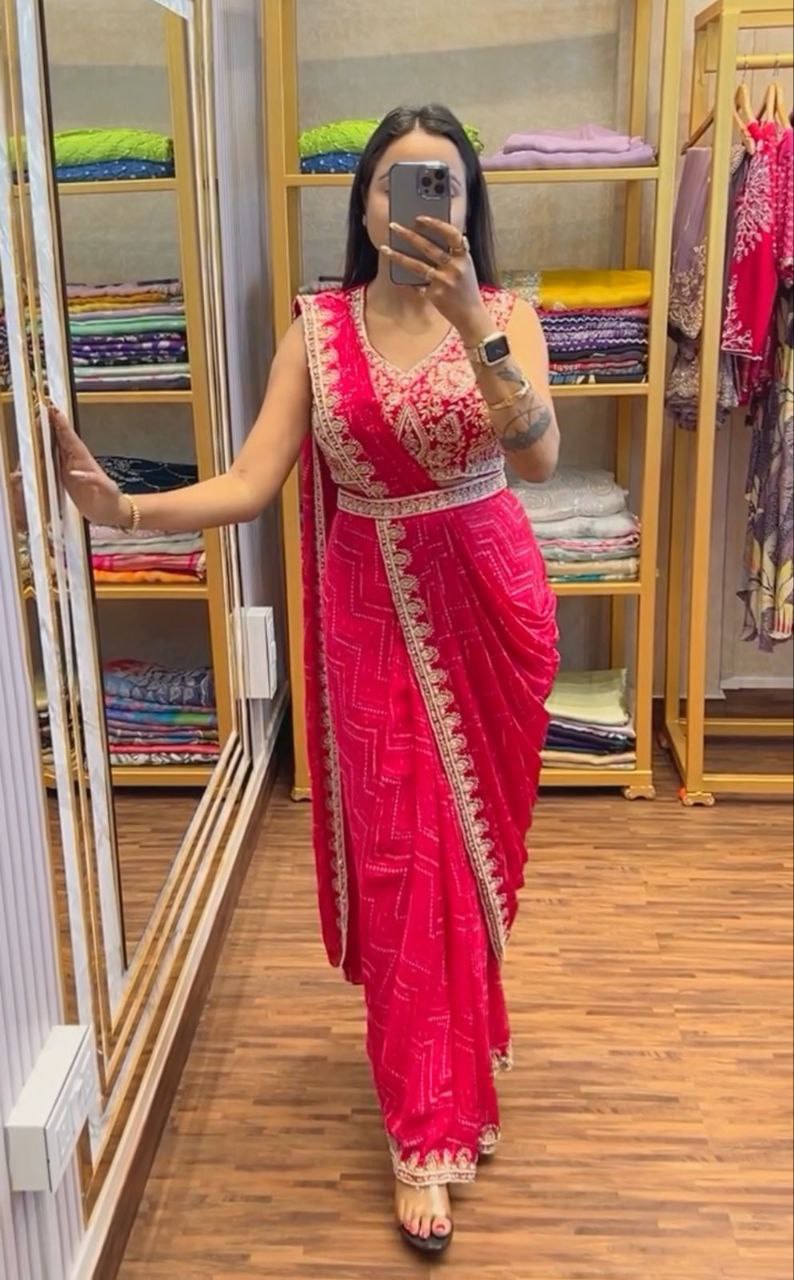 Embroidered Sequin Jacket with Ready-to-Wear Saree and Belt