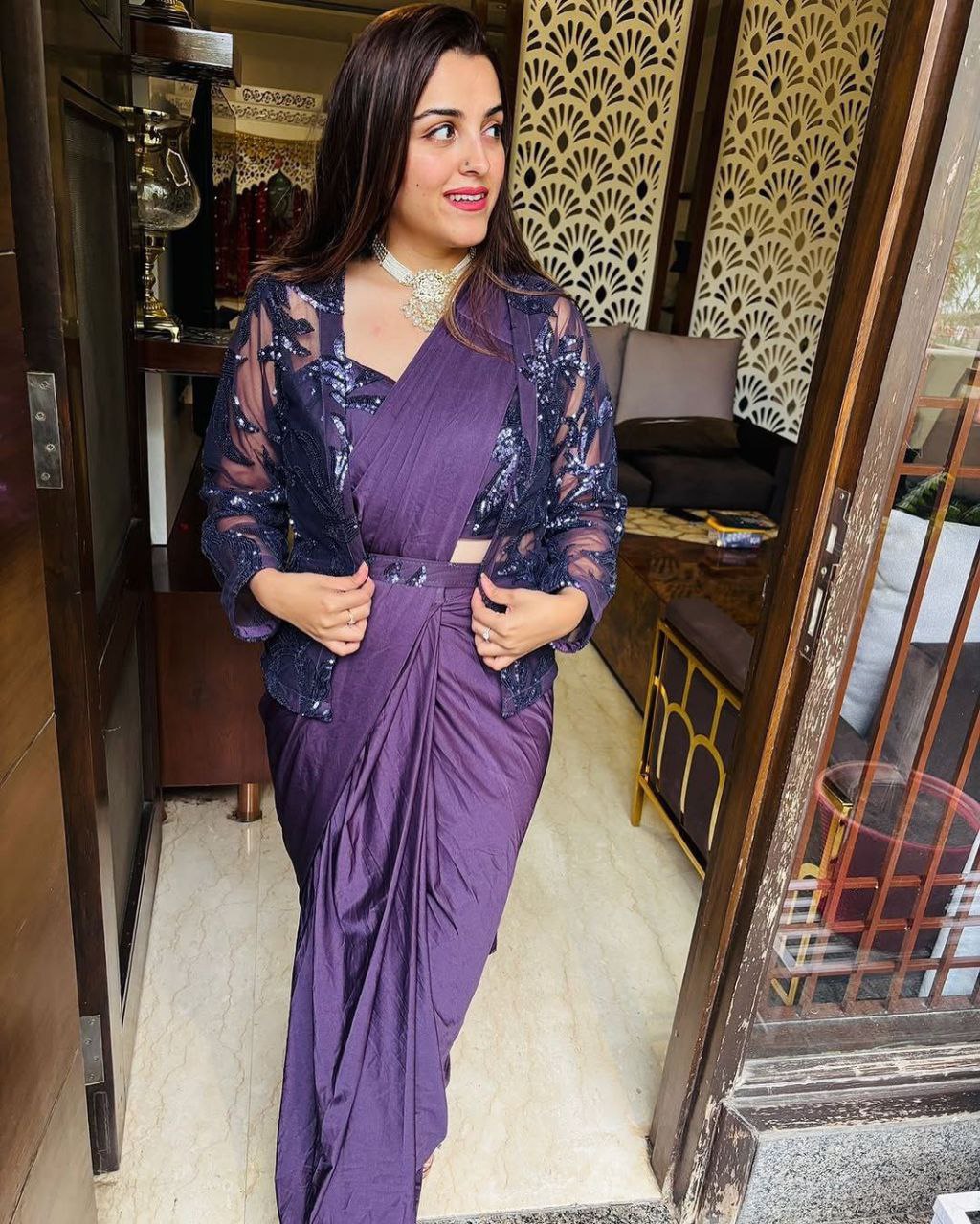 Elegant Ready-to-Wear Saree with Embroidered Sequin Jacket and Belt