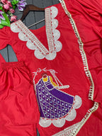 Festive Rani Pink Kurta Set with Peacock Embroidery & Gota Work