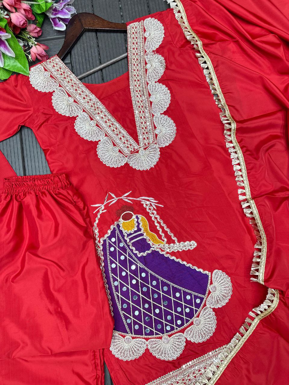 Festive Rani Pink Kurta Set with Peacock Embroidery & Gota Work