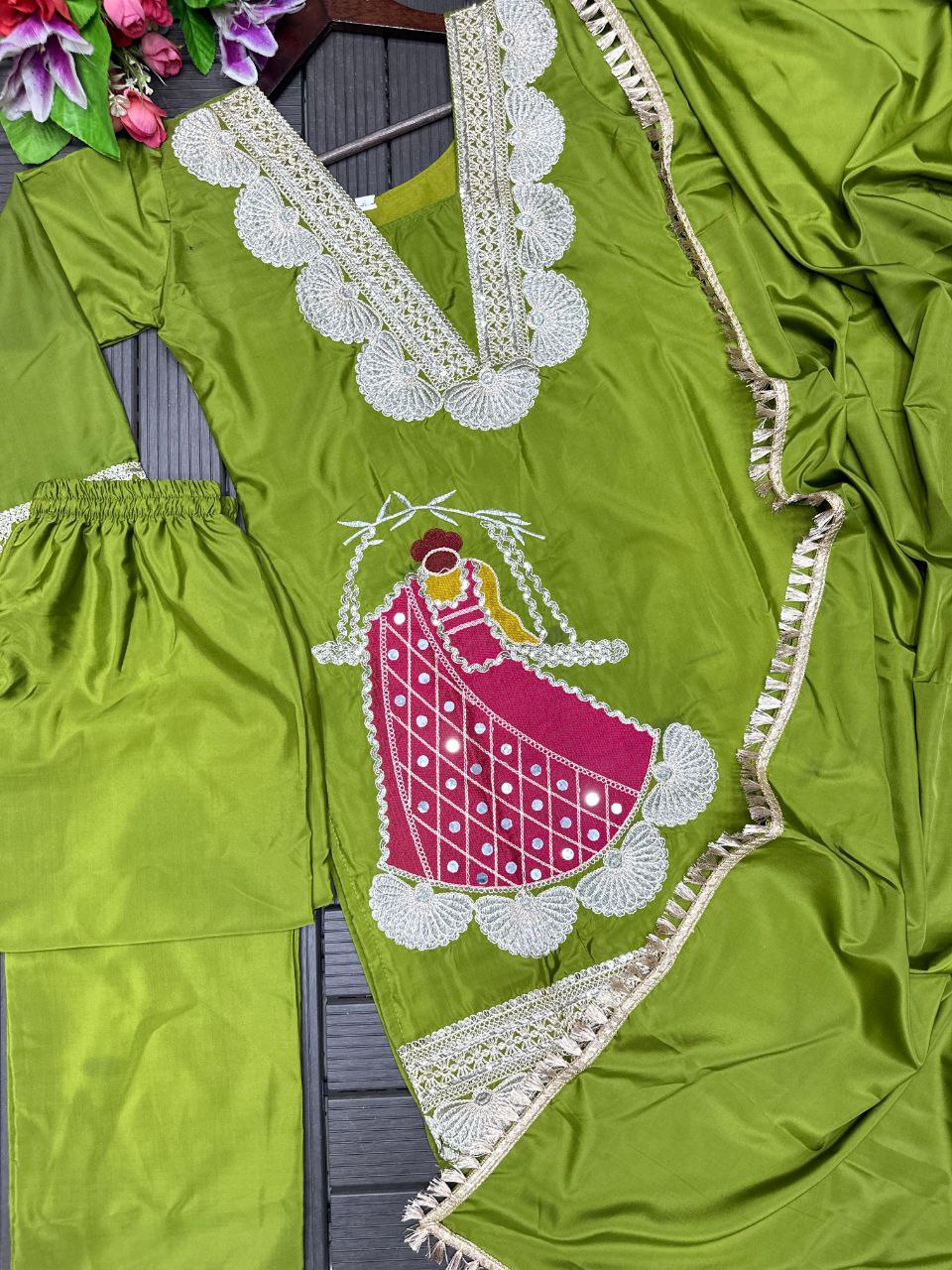 Festive Rani Pink Kurta Set with Peacock Embroidery & Gota Work