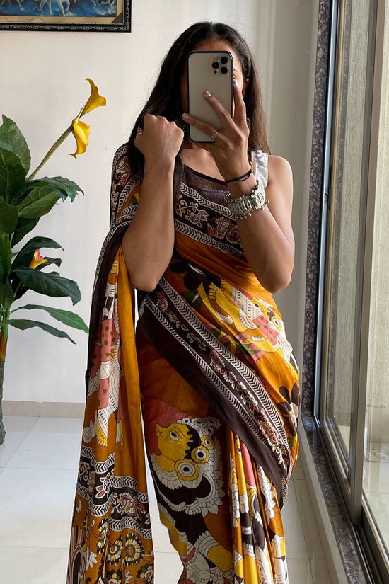 Trendy Mulmul Cotton Kalamkari Hand Block Print Saree