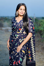 Ikkat Printed Mulmul Cotton Saree for Woman