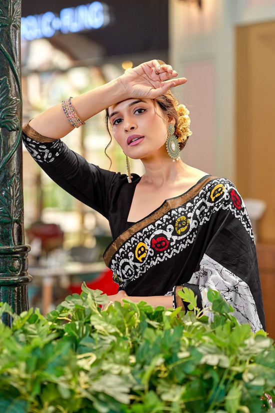 Elegance Mulmul Cotton Zari Border Printed Saree