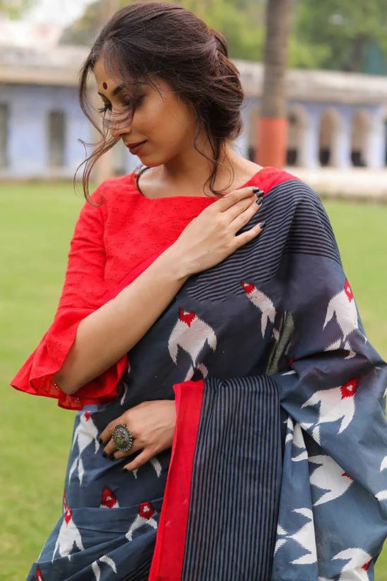 Mulmul Cotton Ikkat Print Saree