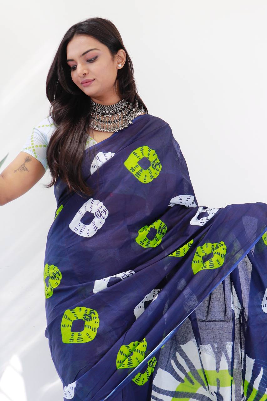 Mulmul Cotton Tie-dye Printed Saree