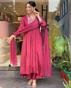 Chinnon Embroidered Kurta with Pant and Dupatta Set