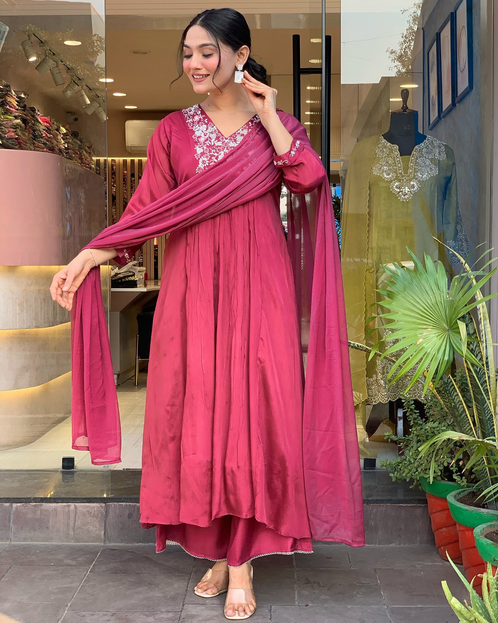 Chinnon Embroidered Kurta with Pant and Dupatta Set