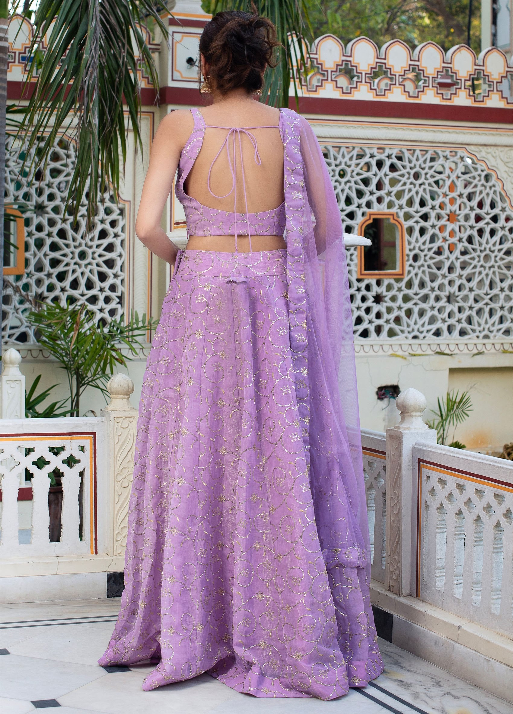 Woman's Georgette Embroidered Sequins Lace Lehenga with Dupatta Set
