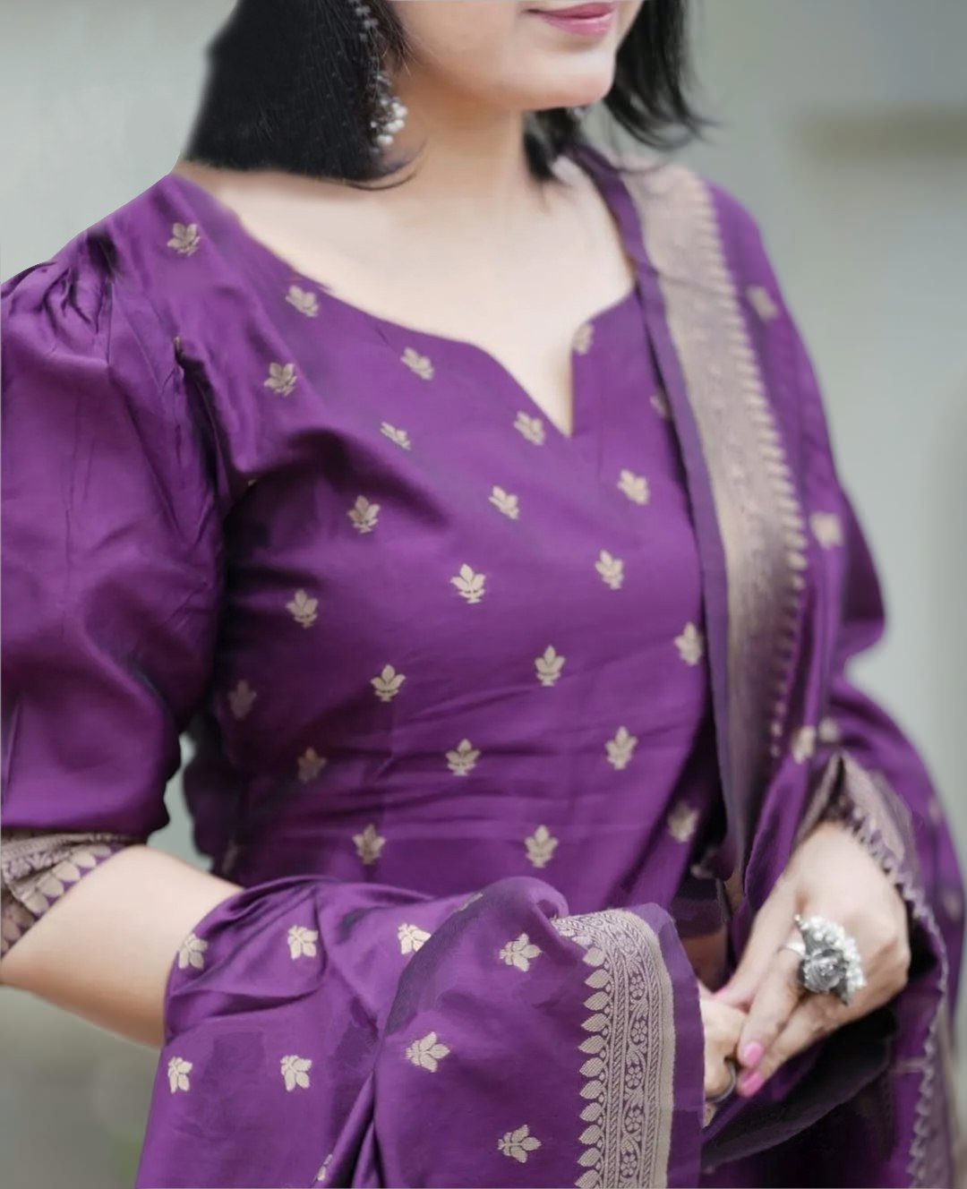 Party Wear Jacquard Weaving Kurta with Pant and Dupatta Set