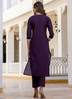 Cotton Silk Embroidered Purple Kurta Set with Dupatta