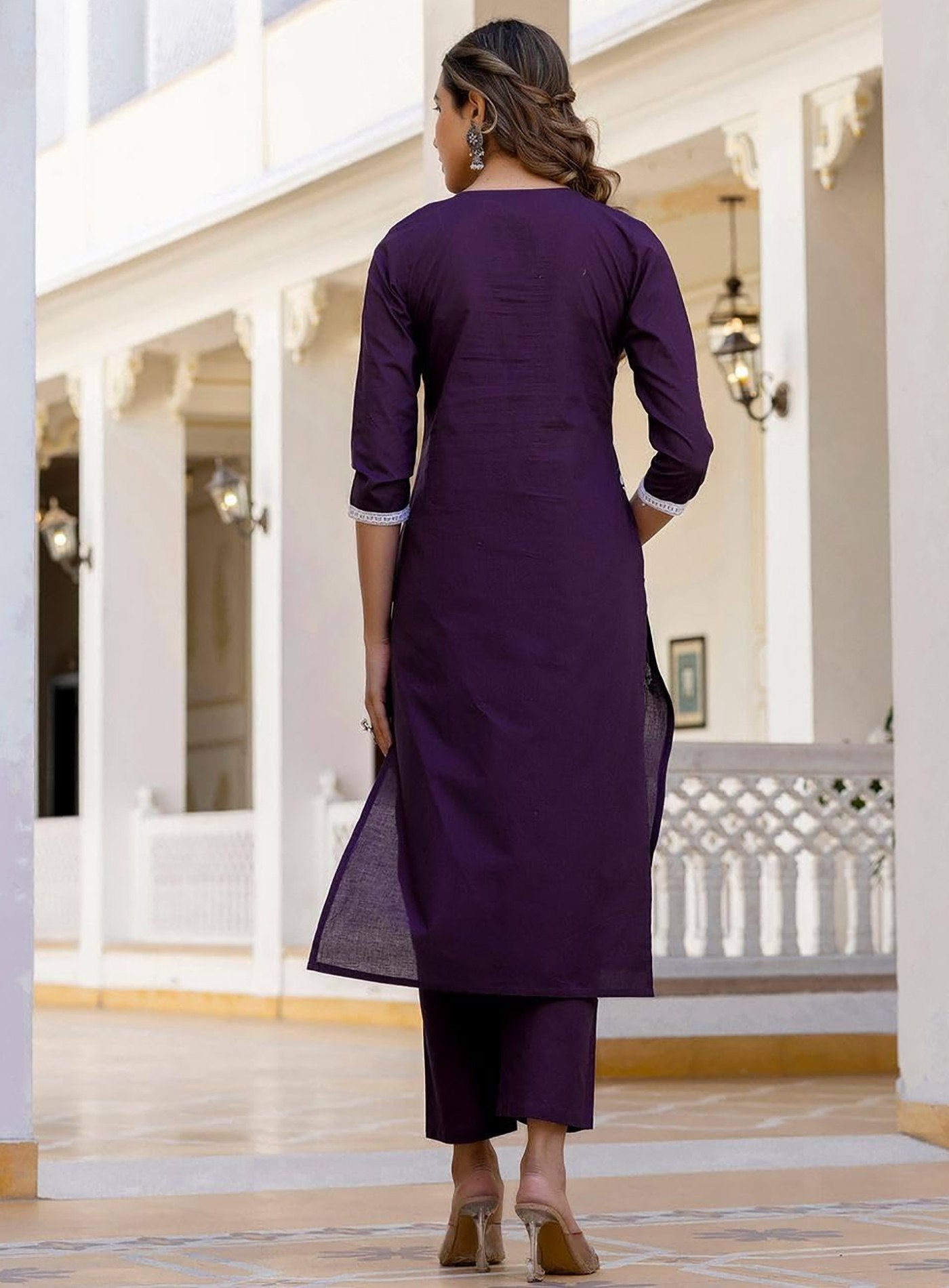 Cotton Silk Embroidered Purple Kurta Set with Dupatta