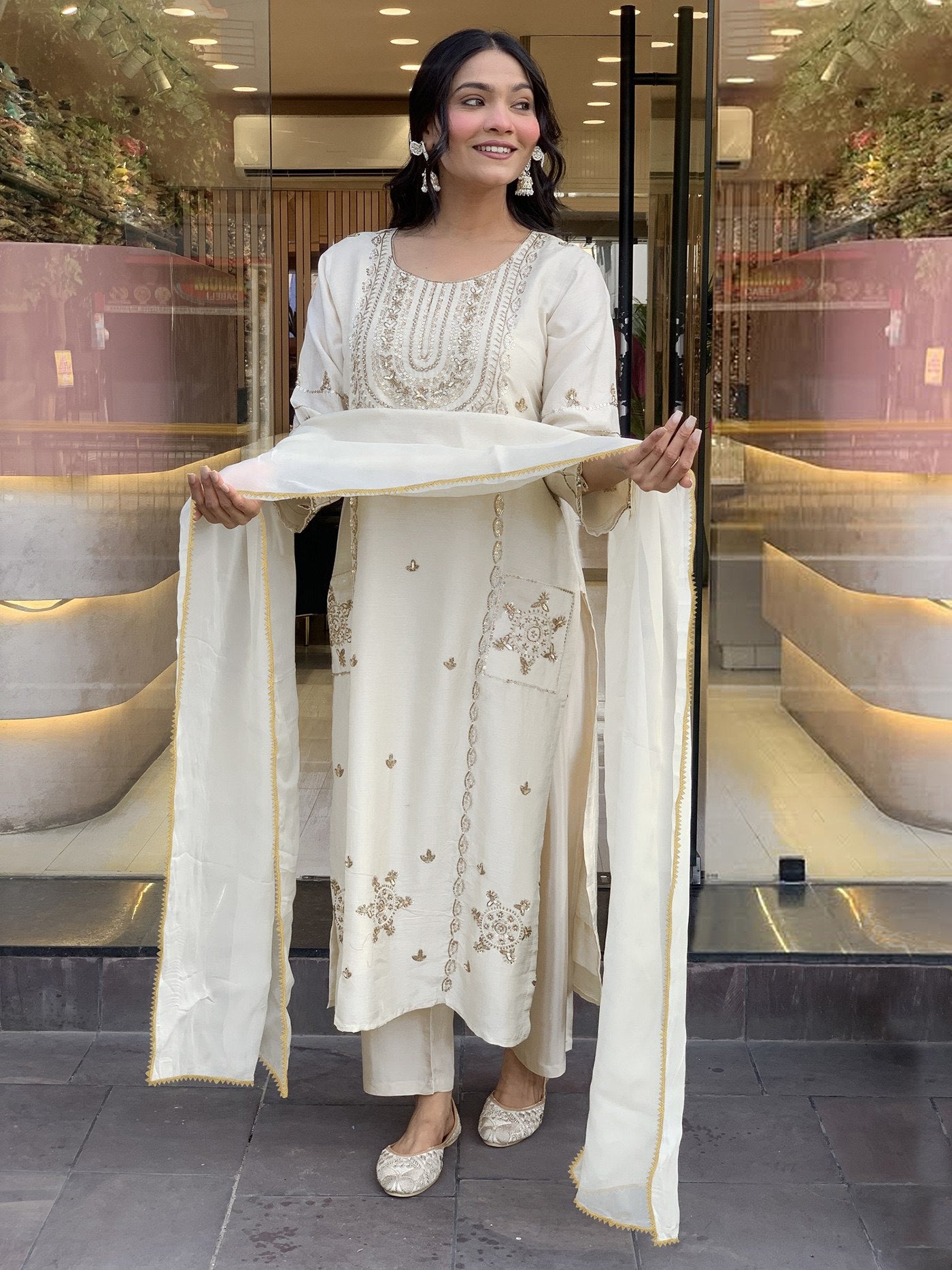 Women's Cotton Silk Embroidered Kurta Set with Dupatta