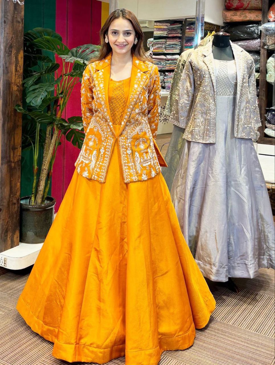 Royal Embroidered Gown & Jacket Set | Ready to Wear Festive Gown