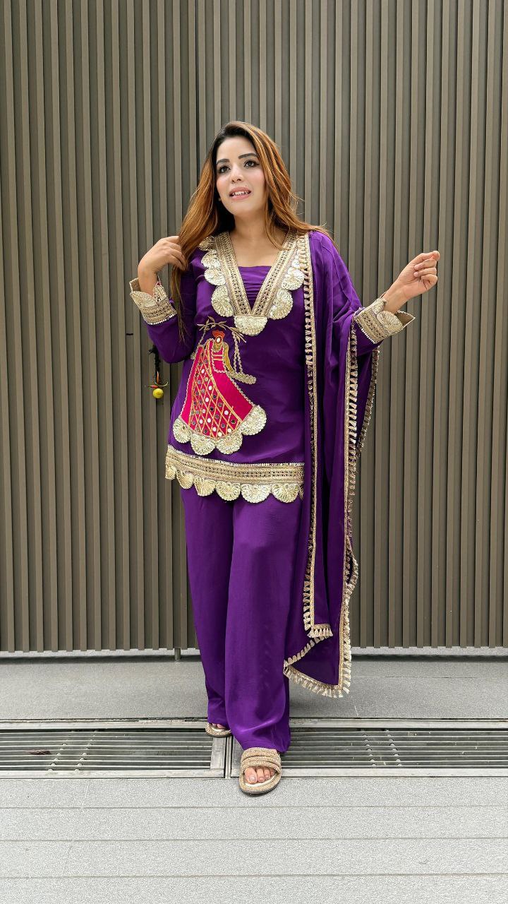 Festive Rani Pink Kurta Set with Peacock Embroidery & Gota Work