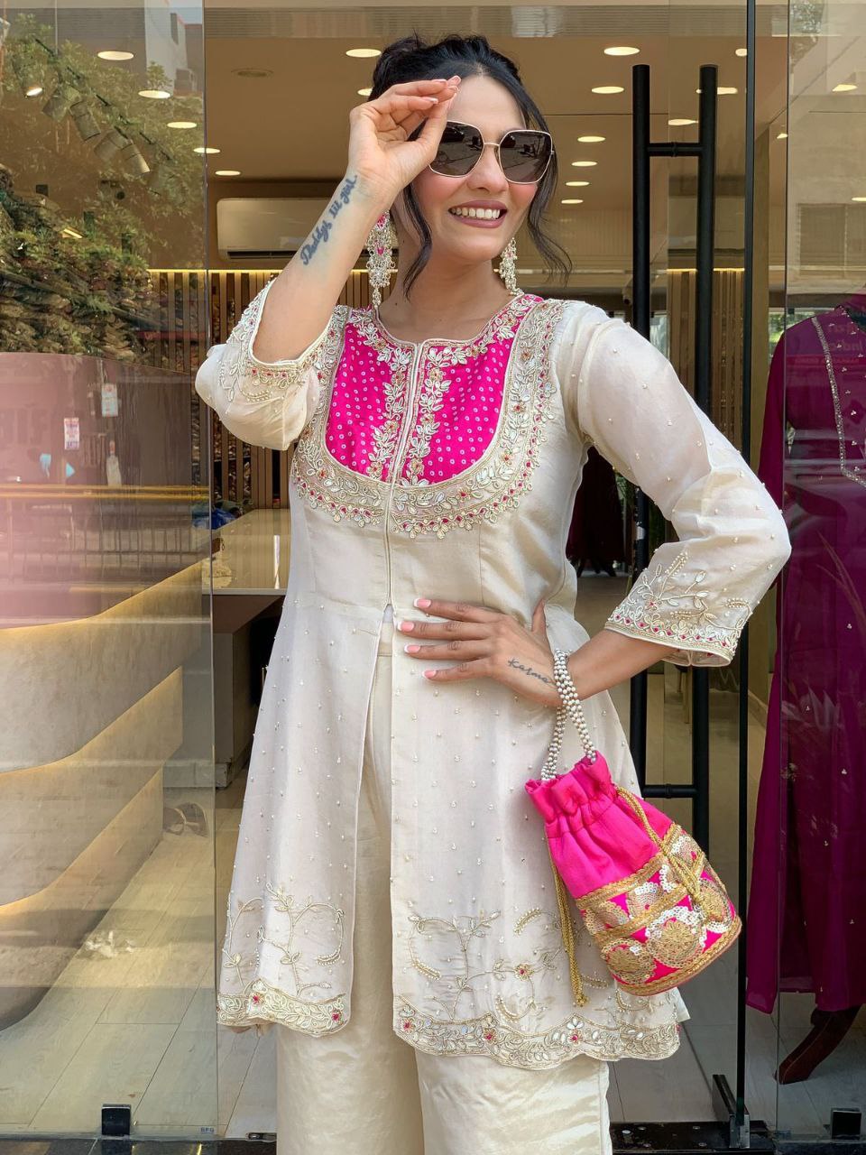 White Embroidered Kurta Set with Pant Set