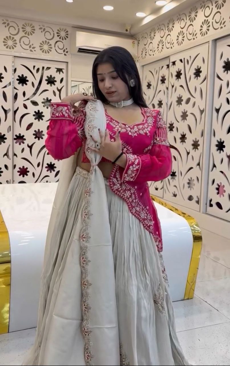 Regal Gold Crush Lehenga Choli with Embroidered Jacket and Dupatta