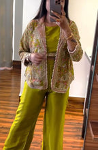 Designer Mehndi Green 3-Piece Palazzo Set with Heavy Embroidered Jacket