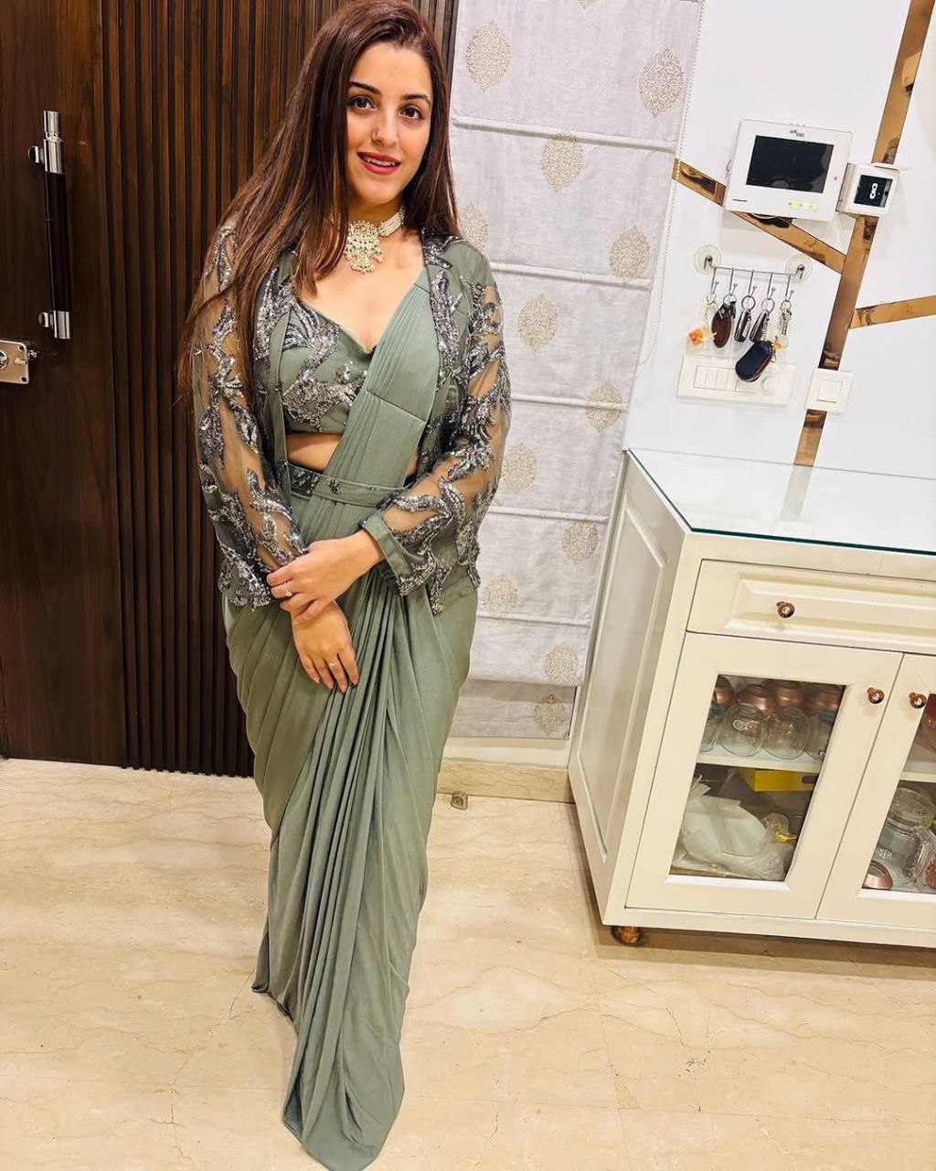 Elegant Ready-to-Wear Saree with Embroidered Sequin Jacket and Belt