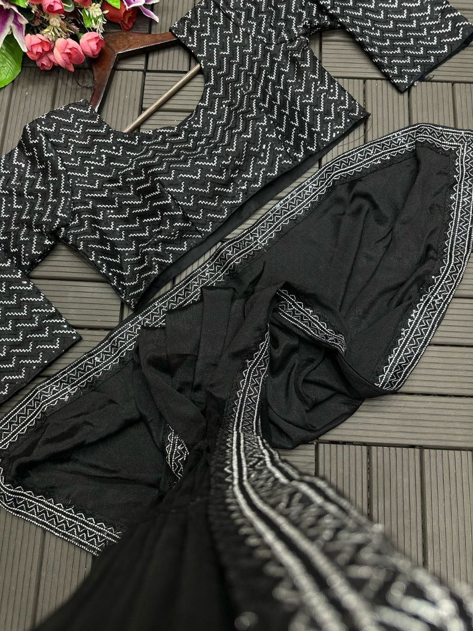 Embroidered Sequin Jacket with Ready-to-Wear Saree and Belt