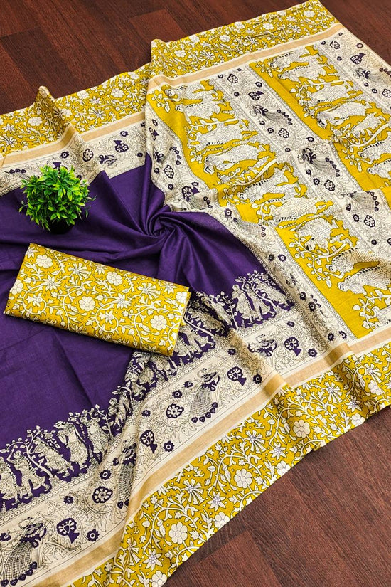 Kalamkari Hand Block Print Mulmul Cotton Saree