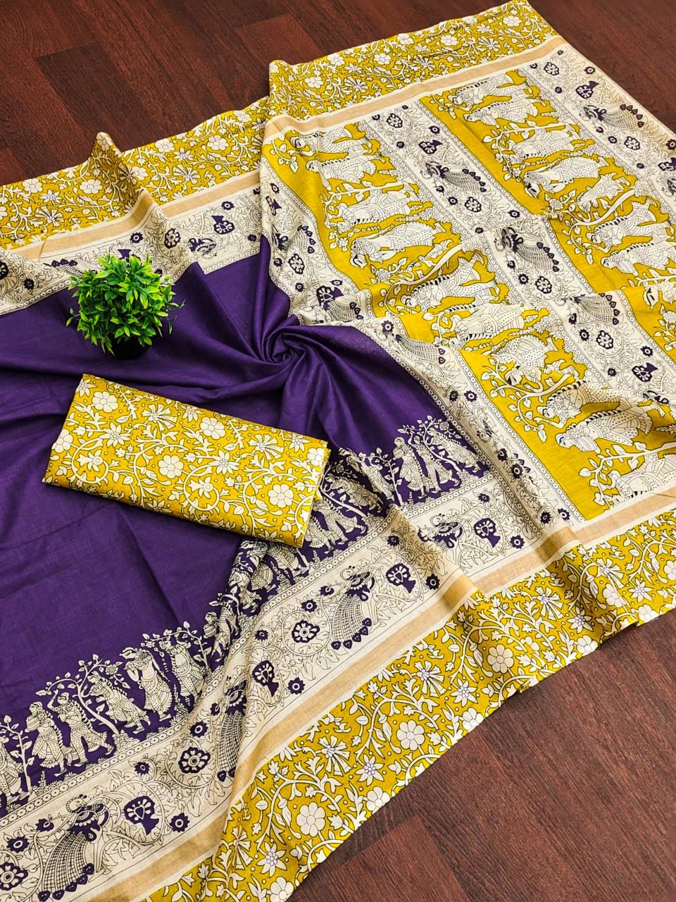 Kalamkari Hand Block Print Mulmul Cotton Saree