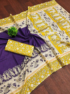 Kalamkari Hand Block Print Mulmul Cotton Saree