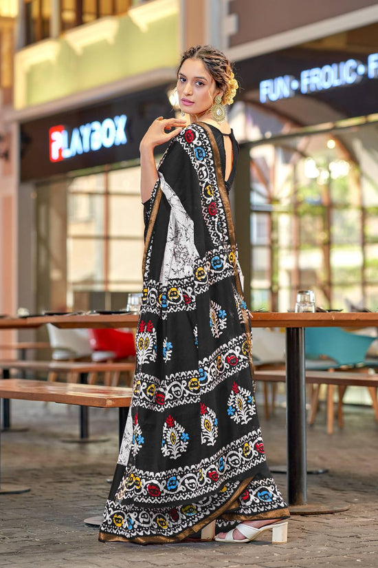 Elegance Mulmul Cotton Zari Border Printed Saree
