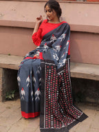 Mulmul Cotton Ikkat Print Saree