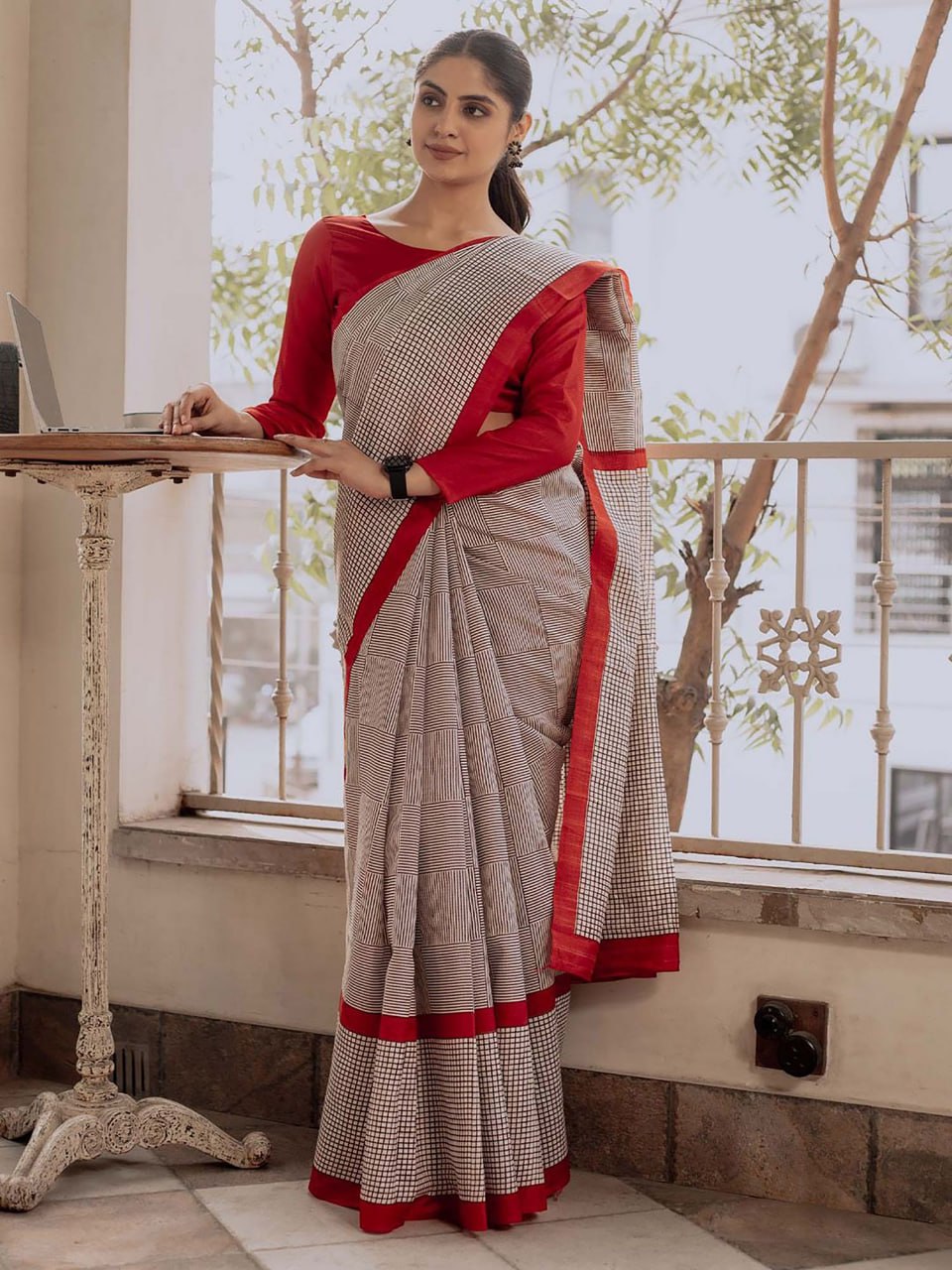 Mulmul Cotton Block Printed Saree