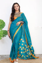 Mulmul Cotton Bandhni Hand Block Print Saree