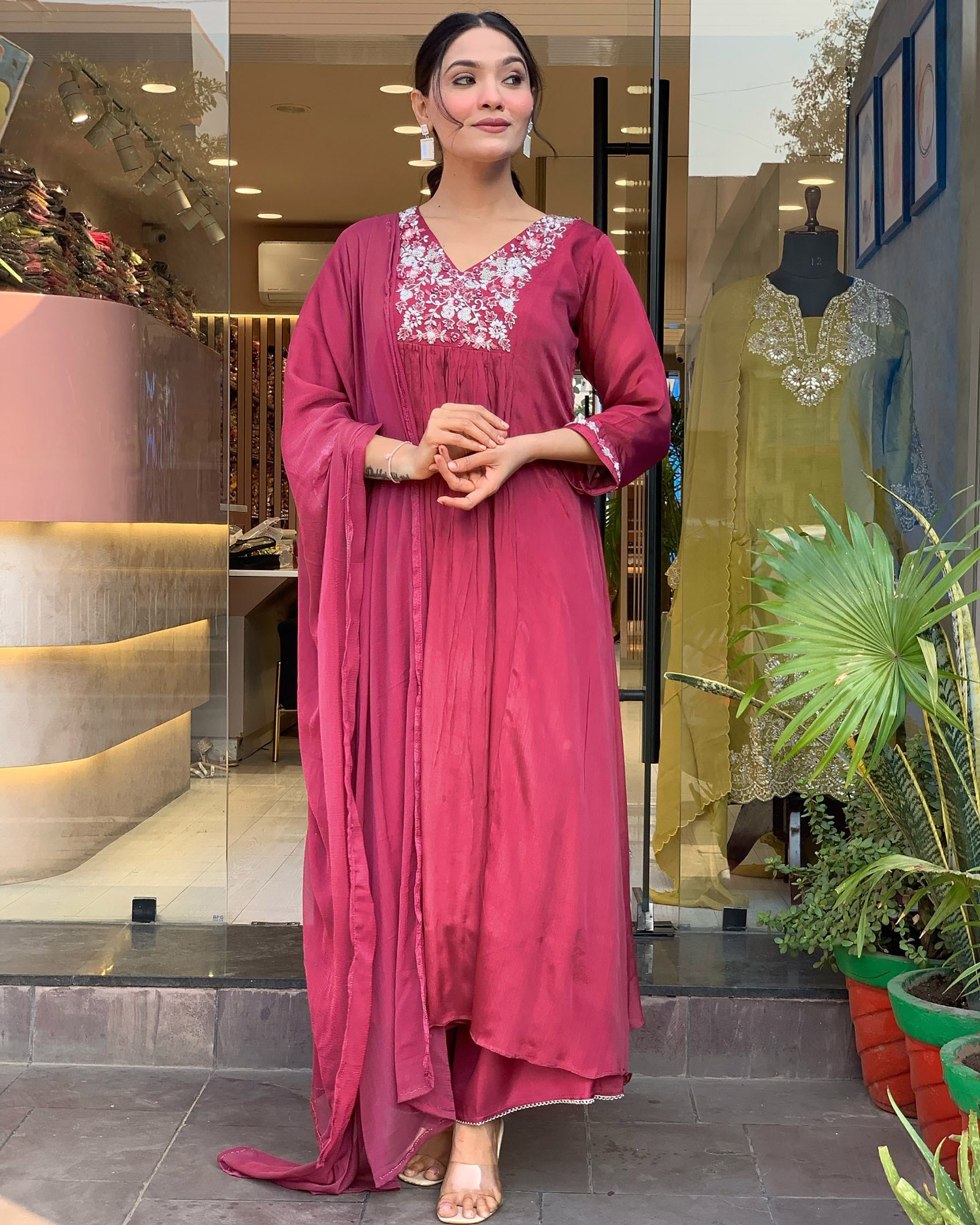 Chinnon Embroidered Kurta with Pant and Dupatta Set