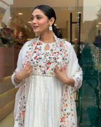 White Embroidered Cotton Silk Kurta Set with Dupatta Set