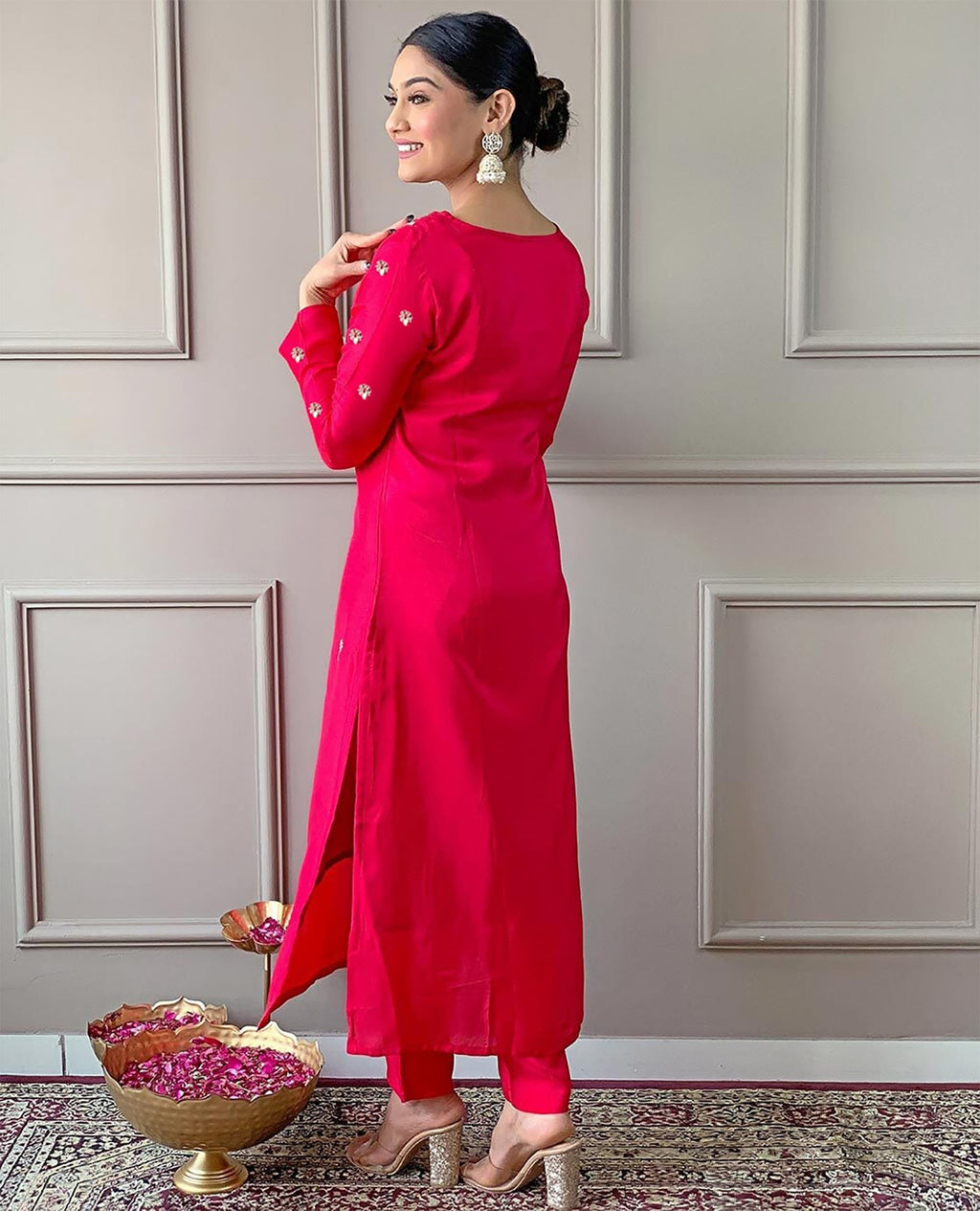 Women's Embroidered Cotton Silk Kurta Set with Dupatta Set