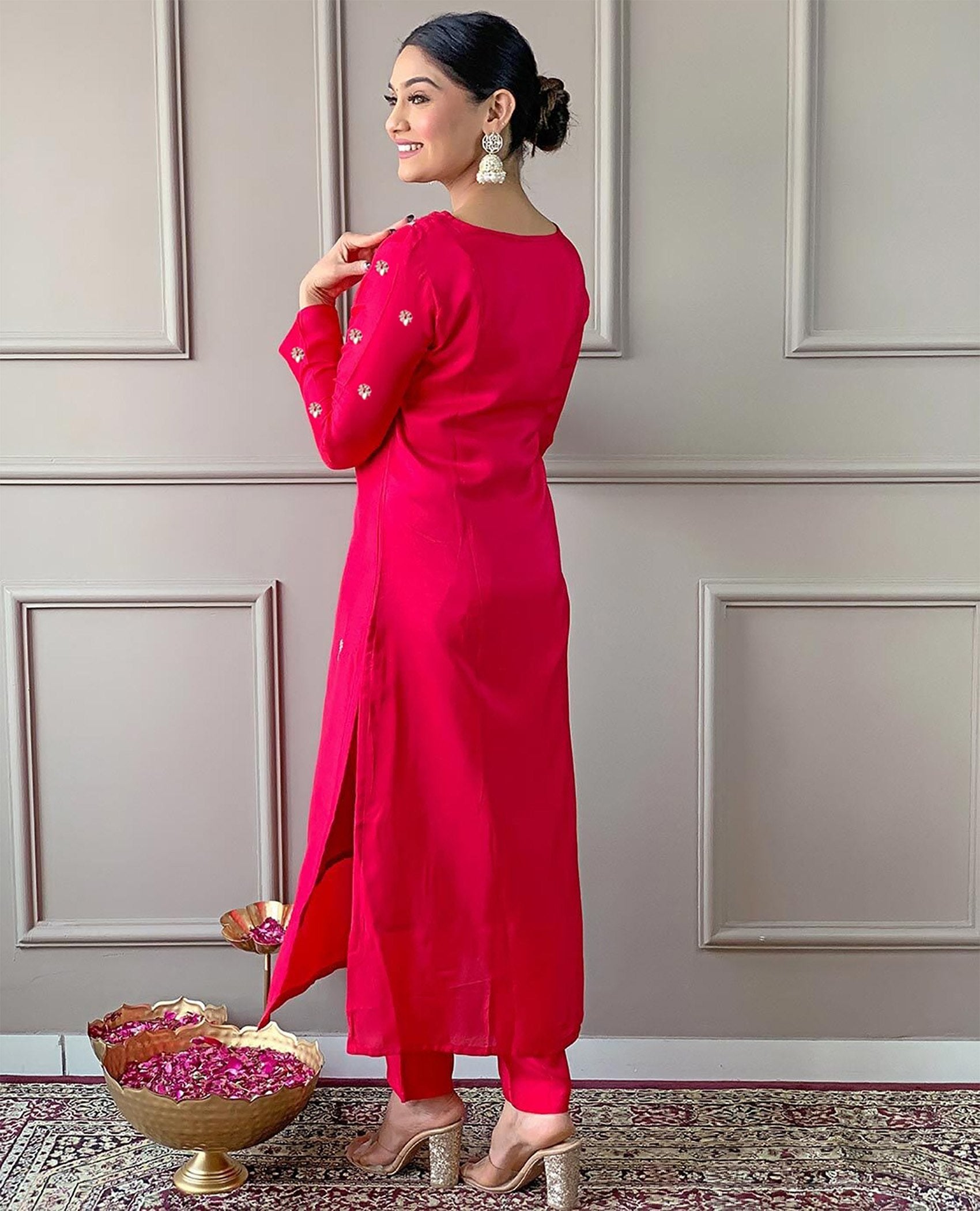 Women's Embroidered Cotton Silk Kurta Set with Dupatta Set
