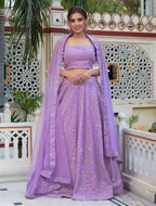 Woman's Georgette Embroidered Sequins Lace Lehenga with Dupatta Set