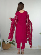 Georgette Embroidered Pink Kurta with Pant and Dupatta Set