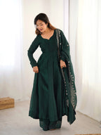 Vichitra Embroidered Green Kurta with Pant and Dupatta Set
