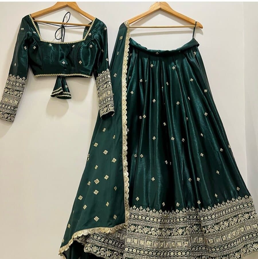 Women's Embroidered Sequins Lace Chinnon Lehenga with Dupatta Set