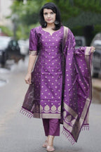 Party Wear Jacquard Weaving Kurta with Pant and Dupatta Set