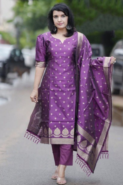 Party Wear Jacquard Weaving Kurta with Pant and Dupatta Set
