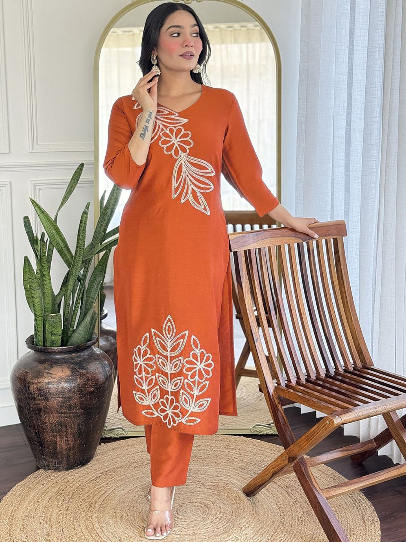 Embroidered Cotton Silk Kurta Set with Dupatta